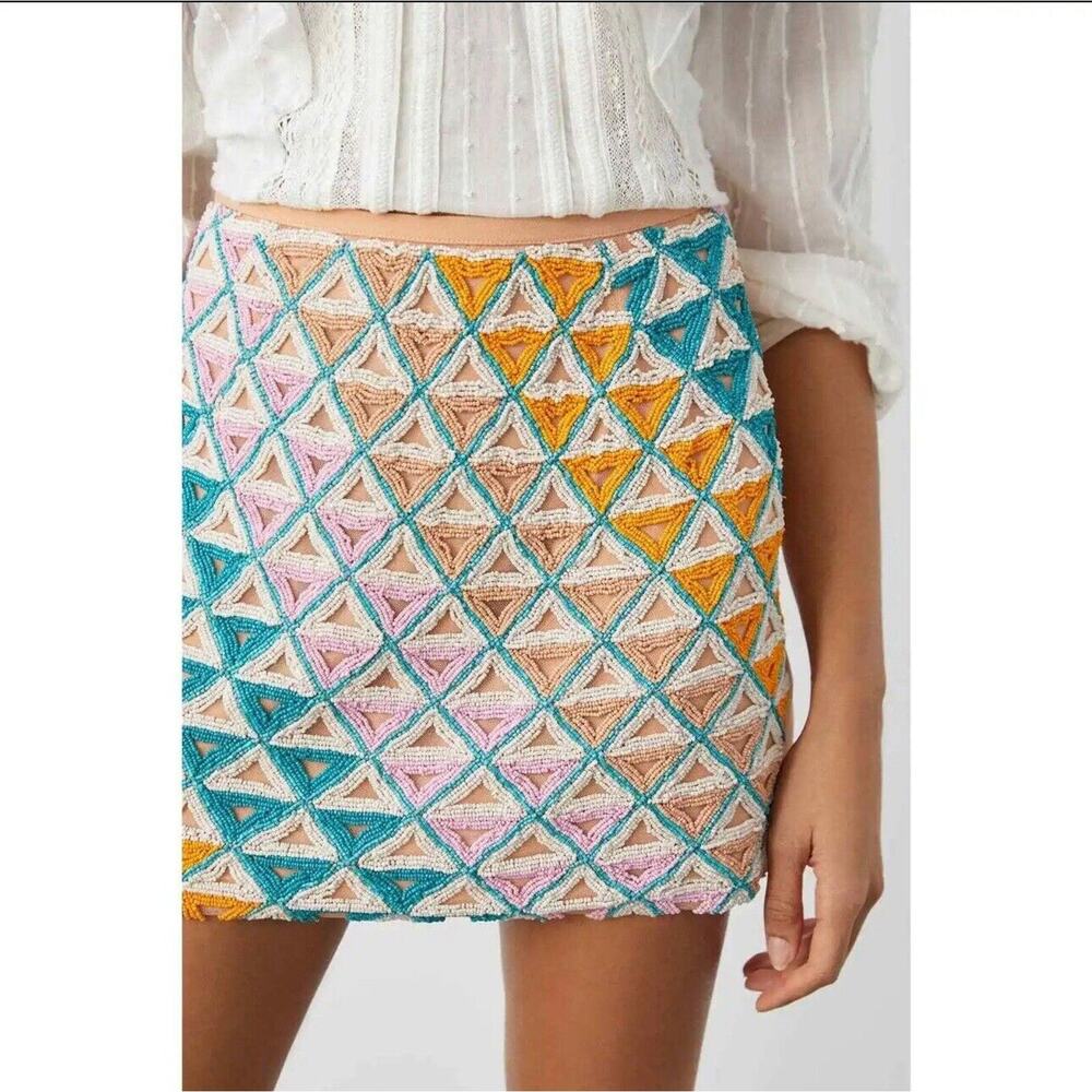New WALTER BAKER Size 10 Hand Beaded Carrie Mini Skirt Multicolour Casual Skirt